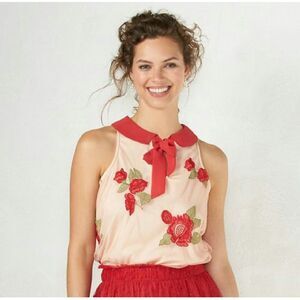 Disney Snow White By Lauren Conrad Women's Sleeveless Embroidered Rose Top, Sz S